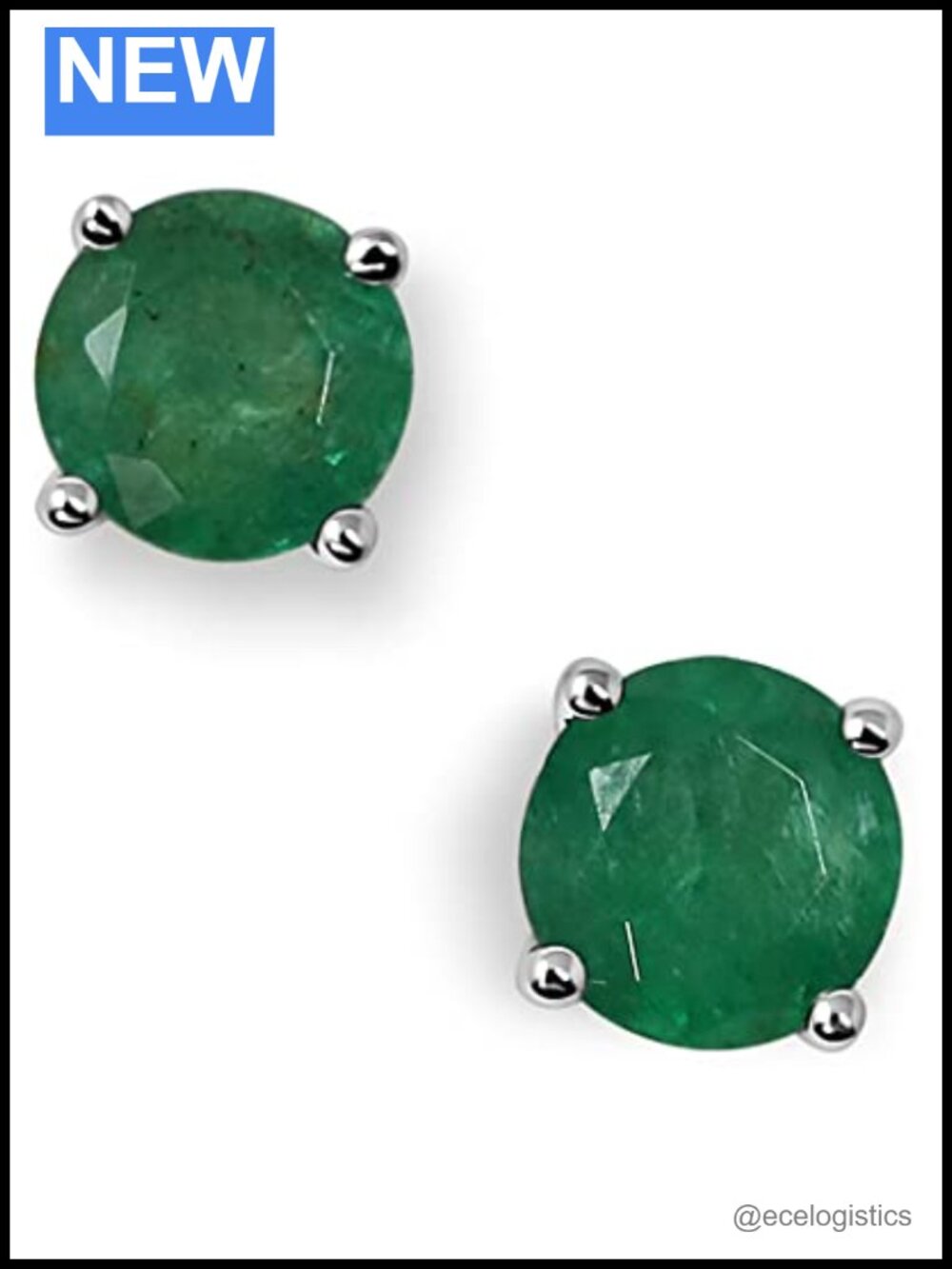 14K Solid White Gold Genuine Emerald Stud Earrings 3/4 Ct